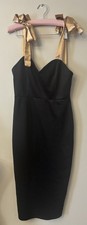 ASOS DESIGN US 8 Strappy Bow Accent Sheath Dress Black Gold Midi Women's