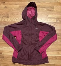 Women s Columbia Medium Omni-Tech Maroon Pink Nylon Hooded Jacket Lightweight
