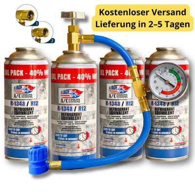 Kältemittel R134A Ersatzgas für Autos Äquivalent 4XL KOMPLETTSET