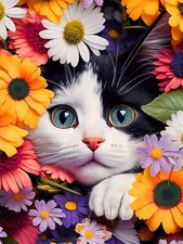 Flower Cat Diamond Painting Kits Full Drill Round Diy Diamond Art Kits Paint By