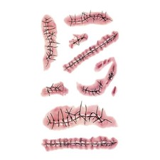 Waterproof Fake Scar Tattoos Stitches Wound Stickers for Halloween Cosplay Party