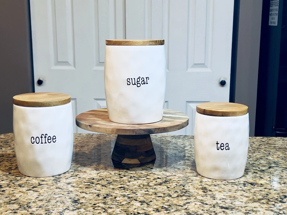 Juego de 3 tapas de madera de azúcar, café y té internacionales certificados “Just Words” Foto 2 de 4