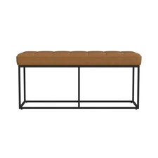 Theodore Decorative Bench with Metal Base, Carmel Faux Leather