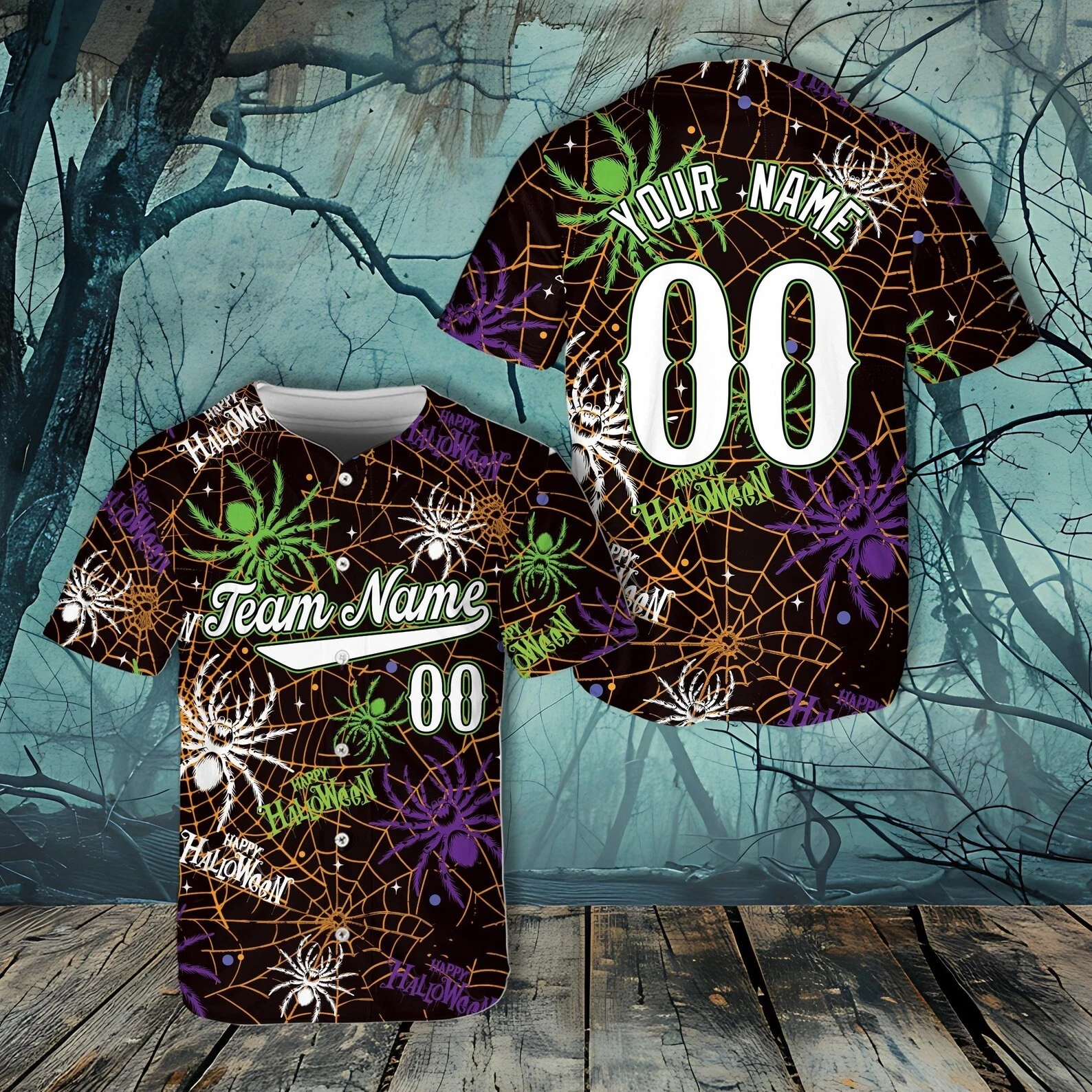 Custom Halloween Spiders And Spider Web Baseball Jersey