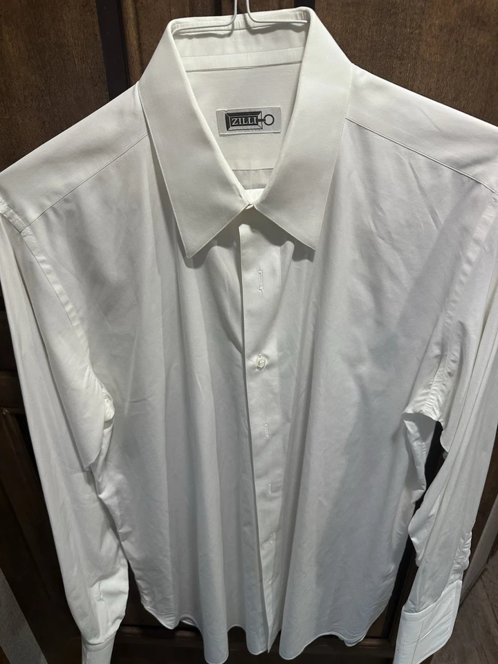 Camisa de vestir Zilli puños franceses blanca lisa 100 % algodón 16/41 Foto 2 de 2