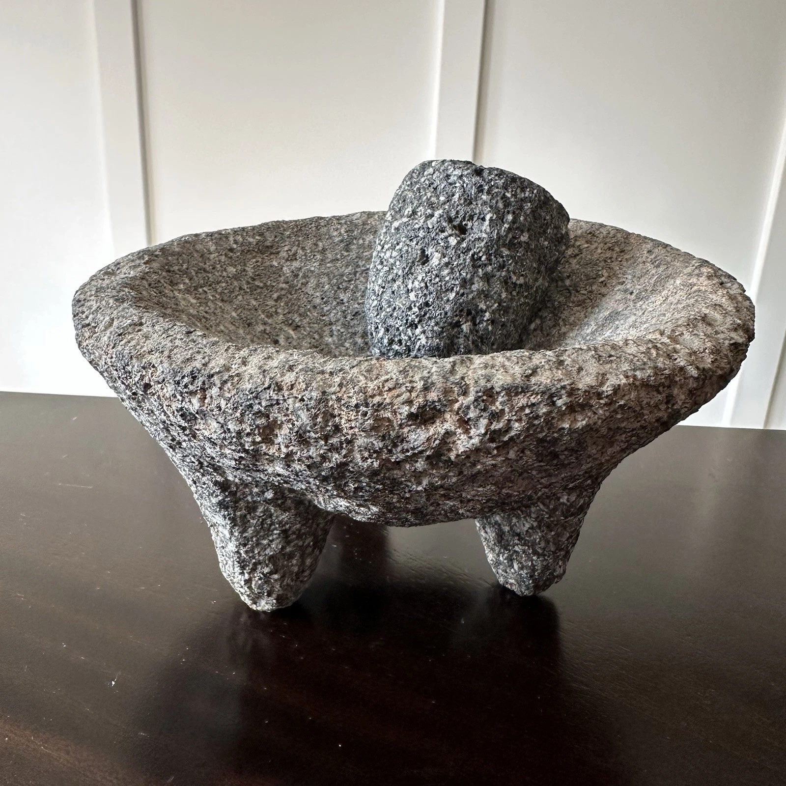Vintage Lava Rock Stone Mortar & Pestle Molcajete Mexico 7 3/4”