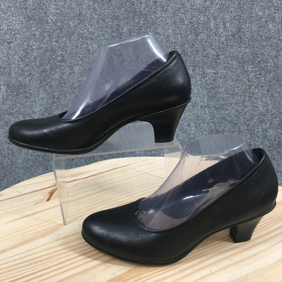 Earth Shoes Womens 8.5 A Bijou Narrow Slip on Pumps Black Leather Heels Casual - Image 2 of 4