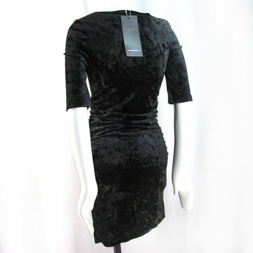 Terapia Negro Triturado Terciopelo Curvilíneo Cóctel Fiesta Vestido Malla Inserto M D649 - Imagen 4 de 5