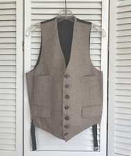 Men  s Brown/Tan Wool Herringbone Vest L