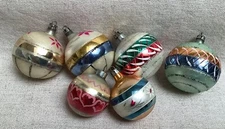 Vintage Fantasia Poland Assorted Lot 6 Glass Christmas Ornaments Flowers Stripes