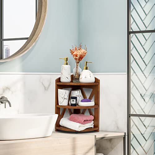 Corner Shelf Stand, Bathroom Corner Shelf, Small Corner Shelf, Wooden ...