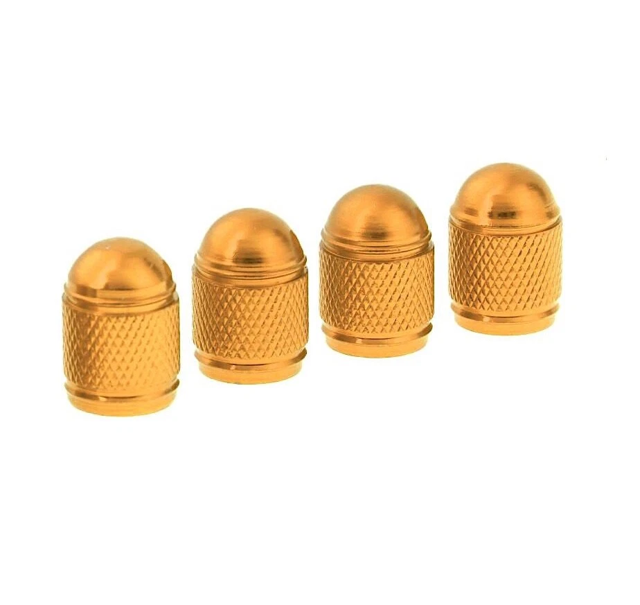4x bouchons de valve aluminium anodisé JAUNE OR capuchon roue auto moto - NEUF - Photo 1/1