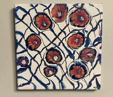 Original Abstract Art Acrylic Fluid Pour Flowers Painting On Canvas Wall Decor