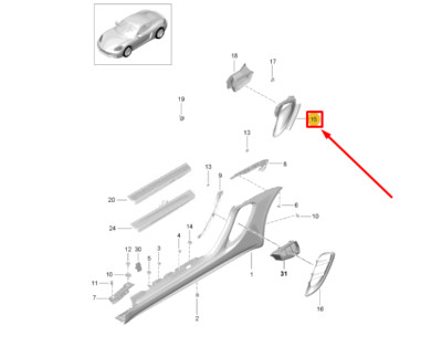 PORSCHE 718 CAYMAN 982 Kotflügel links Lüftungsgitter Rahmen 982815265DOK1 NEU ORIGINAL