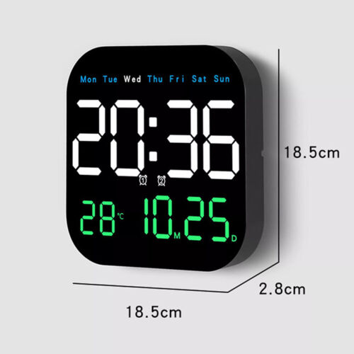 LED Digital Wall Clock Temperature Date Week Display Alarm Clock Remote Control - Picture 6 of 17