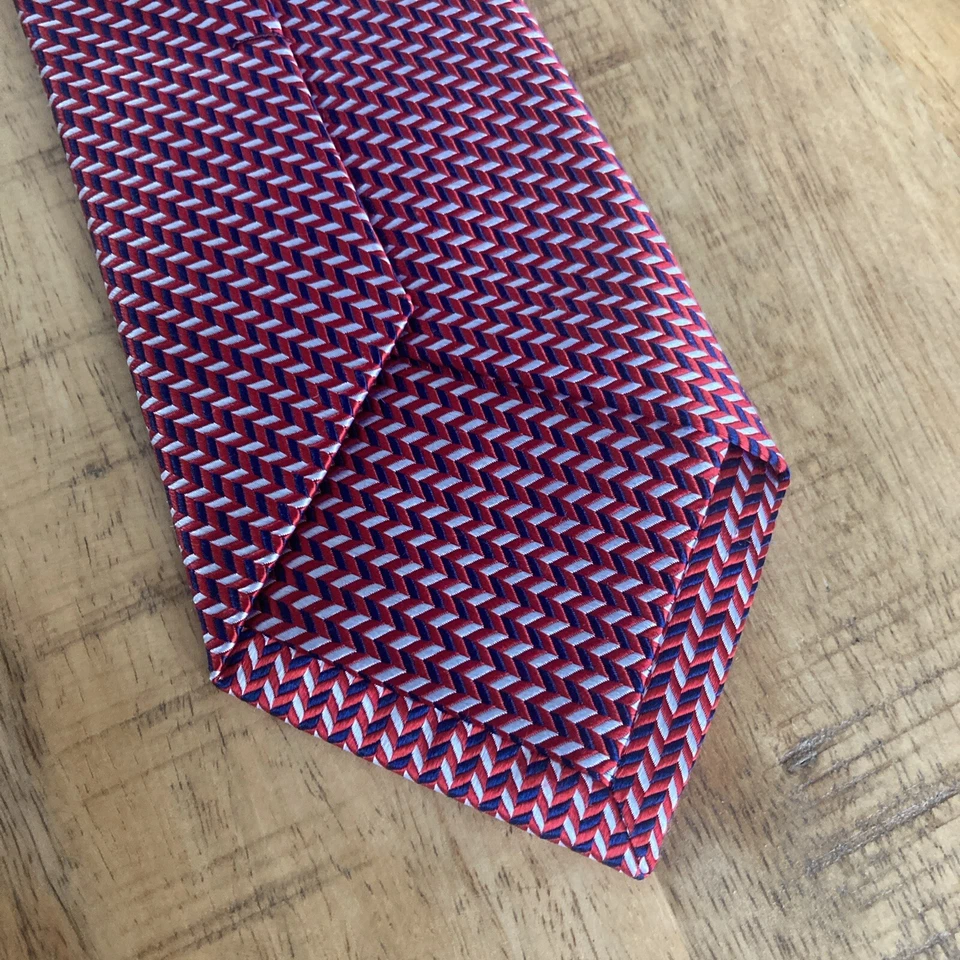 Corbata de cuello de seda BLOOMINGDALE'S roja blanca azul diseño geométrico para hombre ¡HERMOSA! Foto 2 de 4