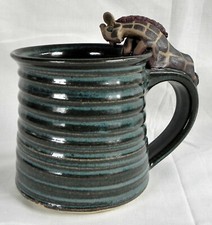 Handmade Pottery Coffee Cup, Blue + Giraffe o...