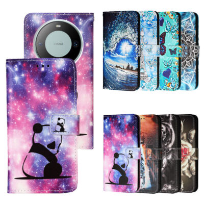 Printed Flower Tiger Wallet Phone Case for Huawei Pura 70 P60 P50 Mate 60 Nova