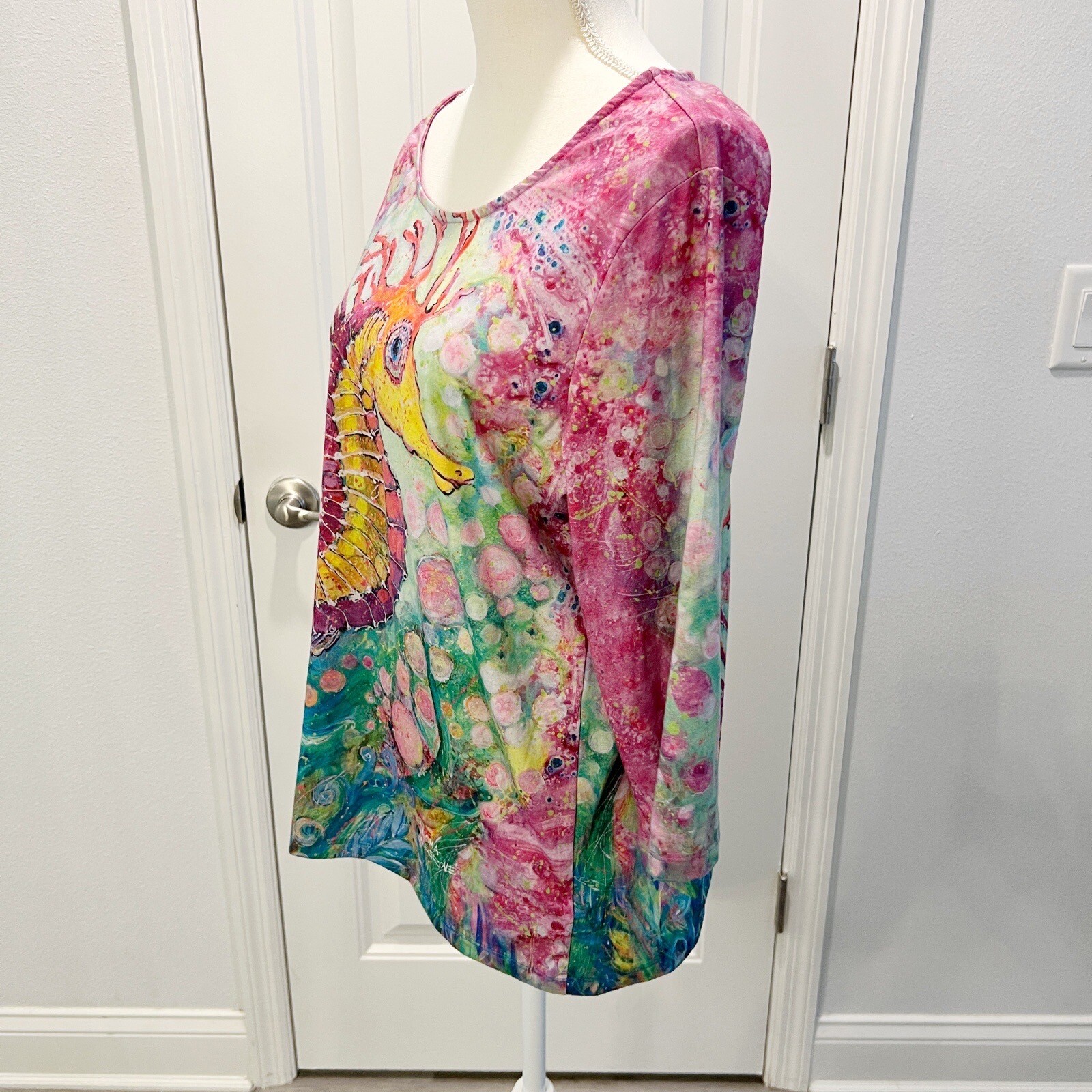 Leoma Lovegrove Seahorse Women's Shirt 3/4 Sleeve Watercolor Ocean Size