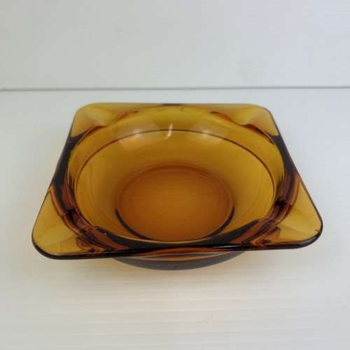 Vintage Amber Glass Square Ashtray Duralex Saint Gobain France Tobacciana 12cm