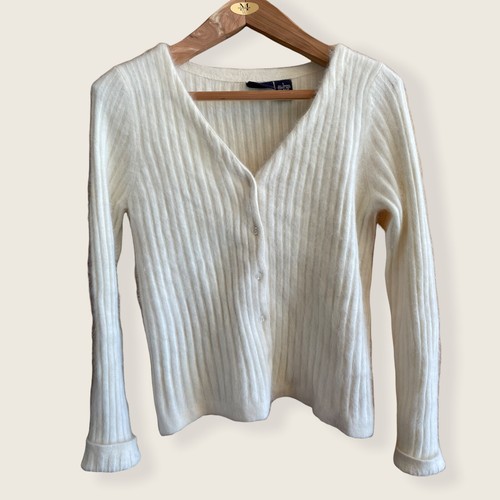 Hillard \u0026 Hanson Cream Angora Cardigan 