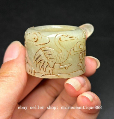Bague économies figurine bijoux oiseaux grue rouge dynastie Hetian jade 3,5 cm