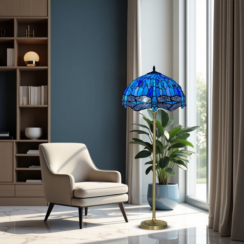 Blaue Libelle Tiffany Stil 16 Zoll Buntglas Schirm Stehlampe Home Living - Bild 3 von 10