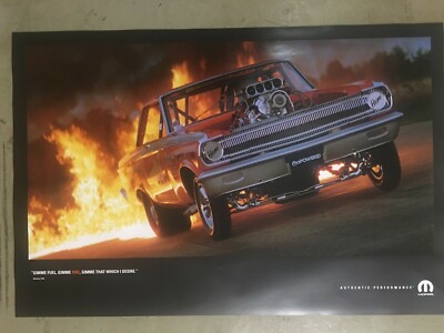 Large Vintage Authentic MOPAR Performance Poster, HEMI Flame Race Car,
