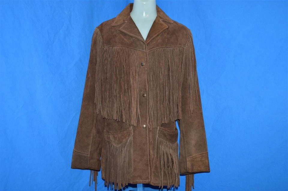 CHAQUETA MUJER VINTAGE AÑOS 70 SCHOTT RANCHER MARRÓN GAMUZA BORLA NATIVA AM CUERO M Foto 2 de 4