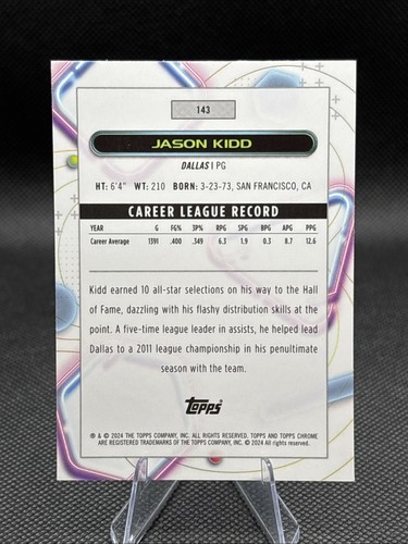 2024 Topps Chrome Cosmic Jason Kidd NUCLEUS REFRACTOR SP Mavericks #143 - Foto 4 di 4