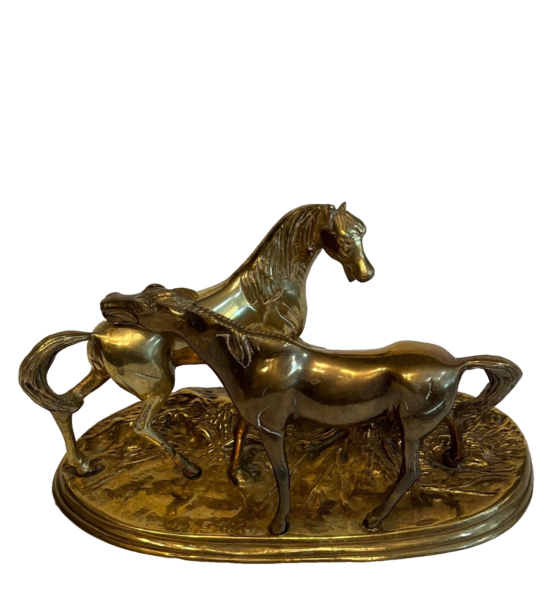 Vintage Brass Horses Metal Art Sculpture Signed Bayre 1886