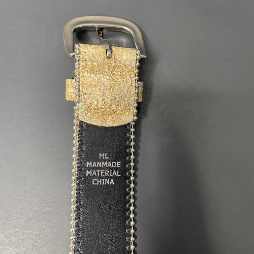 VTG Y2K Gold/Black Beaded Lace Mesh Leather Kids Girls Belt M/L Sliver Buckle - Picture 4 of 5