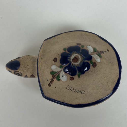 Cerámica Mexicana Cozumel Firmada Tortuga Tonala De Colección Hecha a Mano Patrón Floral - Imagen 6 de 8