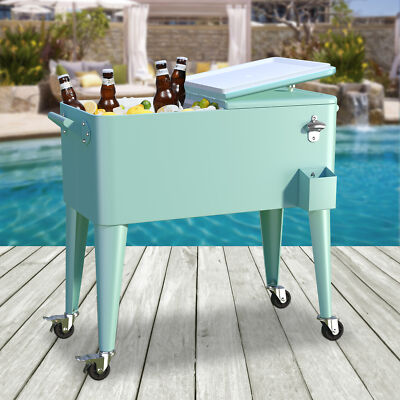 80 Quart Rolling Ice Chest on Wheels Patio Party Bar Drink Cooler