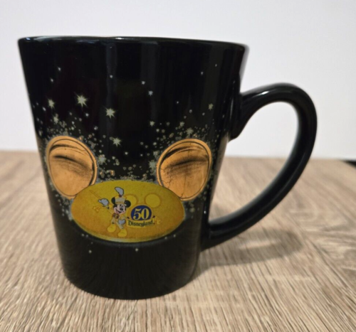 Disneyland Resort 50th Anniversary Black Coffee Mug Gold Mickey Mouse Ears