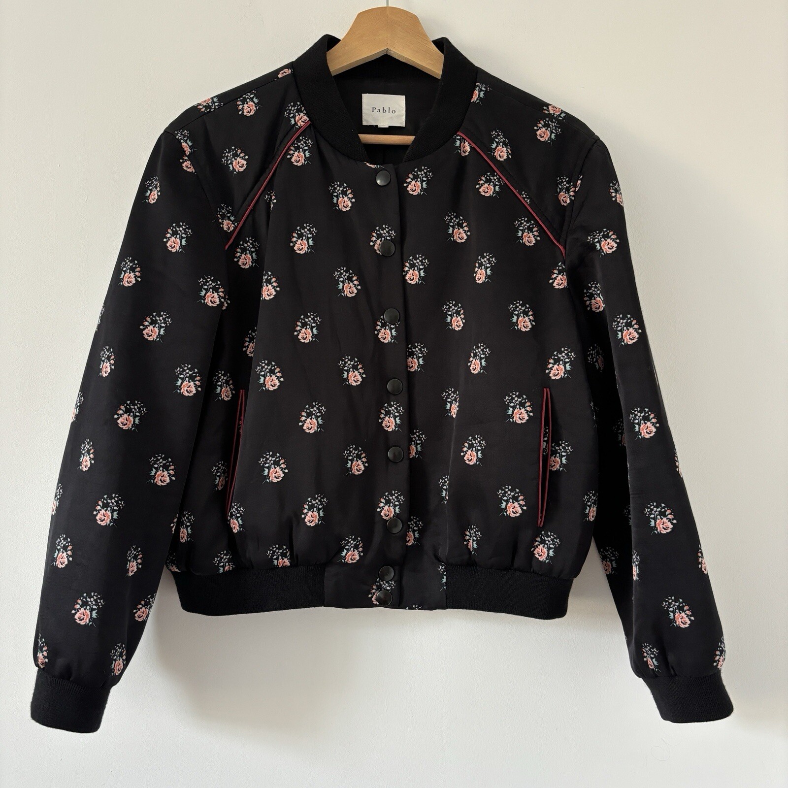 Pablo Bomber Jacket Size 10 EU 38 Black Floral Full Zip Lined-image