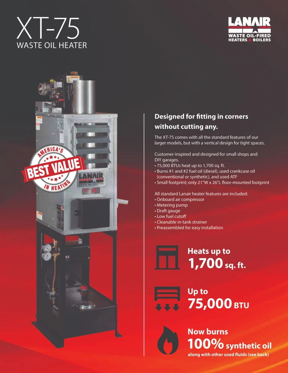 LANAIR XT-75 WASTE OIL HEATER 75,000 BTUs Burns #1 and #2 fuel oil (diesel)  MX75 | eBay