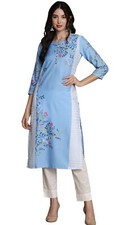 New Women's Crepe Digital Printed Kurti, Blue, Size XL Indian Size 