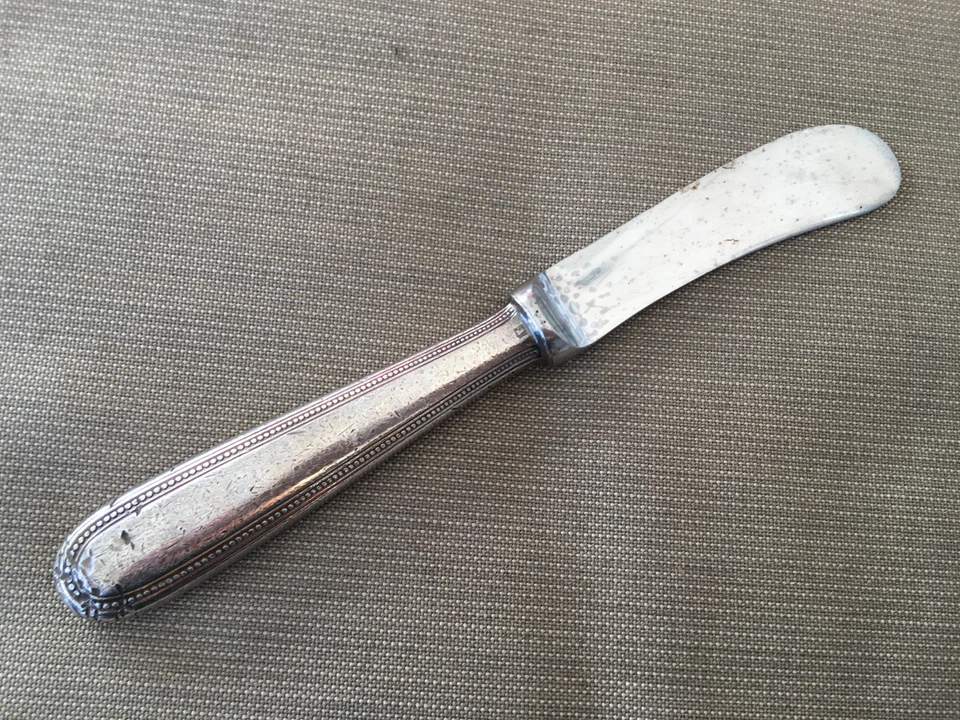 Faca espalhadora de manteiga descartável Christofle Perles placa de prata COMO ESTÁ frisada 1890 - Imagem 4 de 4
