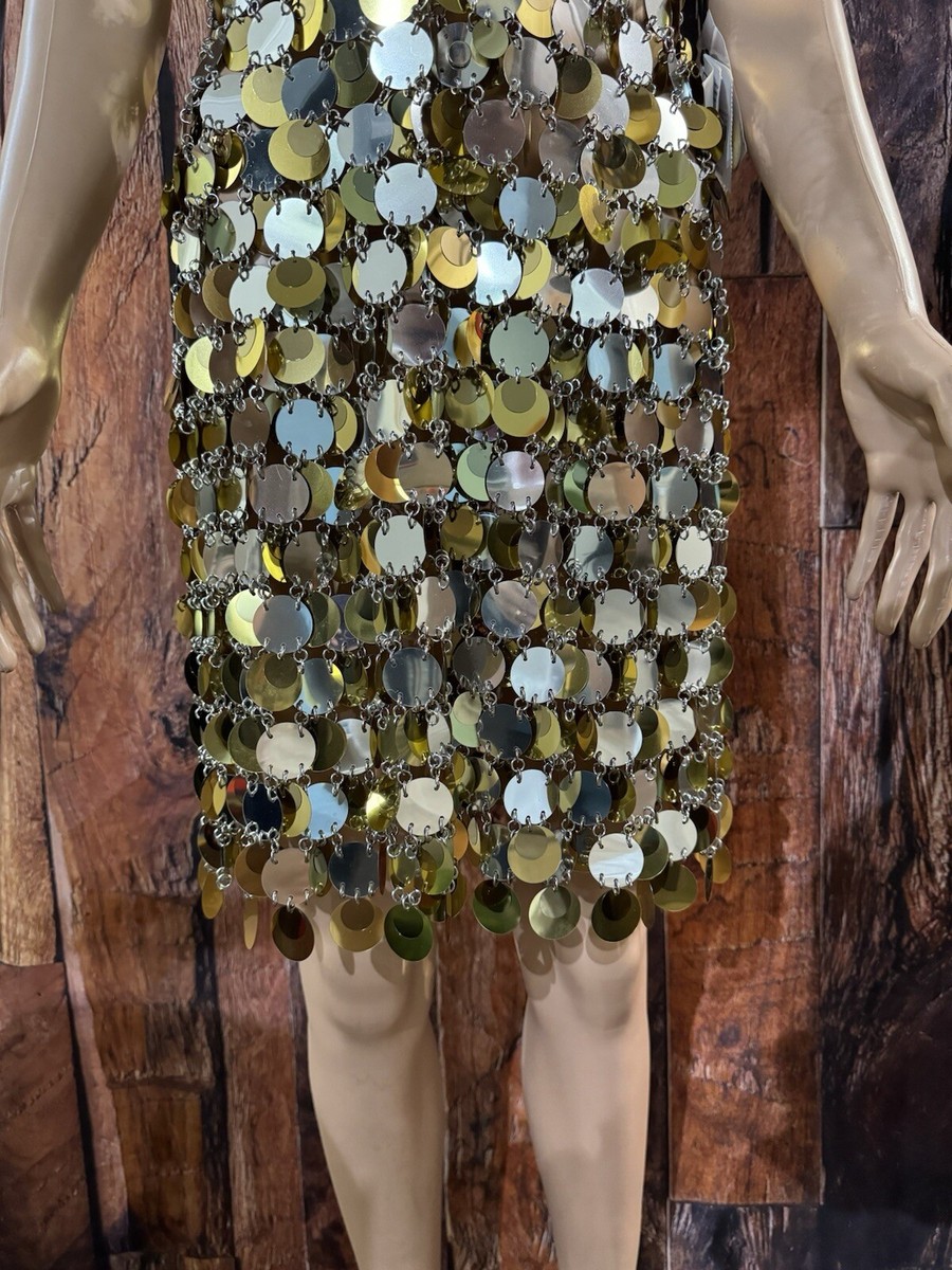 Paco Rabanne Women's Sequin Mini Dress in Gold | Size: 38 Paco Rabanne Women's Sequin Mini Dress in Gold | Size: 38