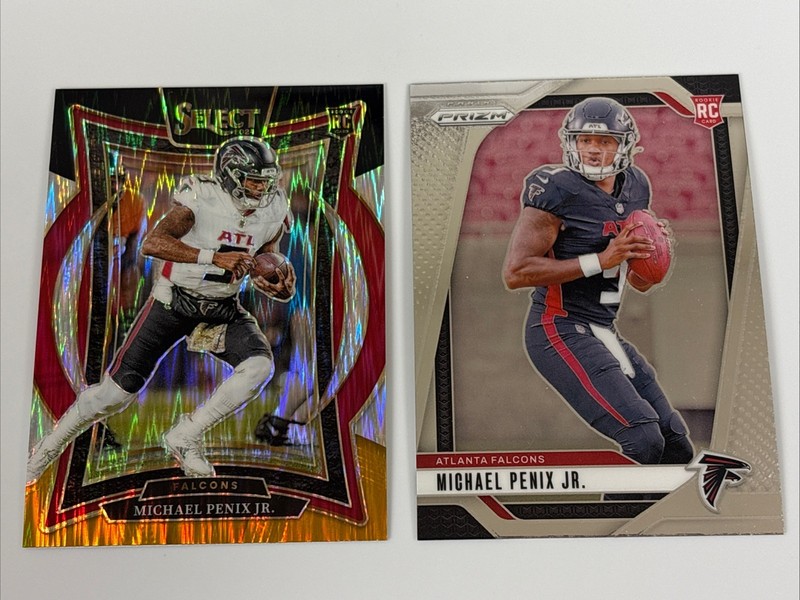 Michael Penix Jr 2024 Select Red & Yellow Shock Prizm RC & 2024 Prizm RC Card