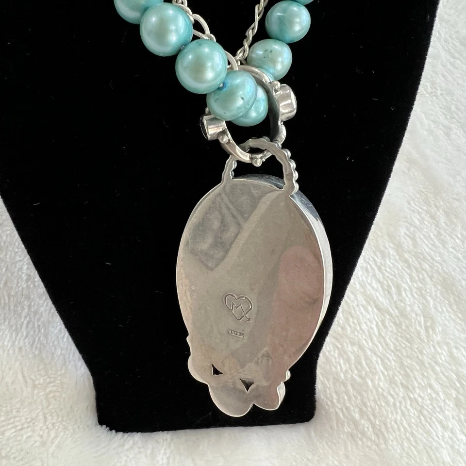 Mars & Valentine Necklace Sterling Silver Blue Green Pearl Pendant 18" NS2113 - Image 3 of 4