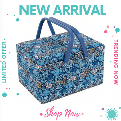 Large Twin Lid Sewing Box Craft Storage Box Handle Tray Pin Cushion Pockets