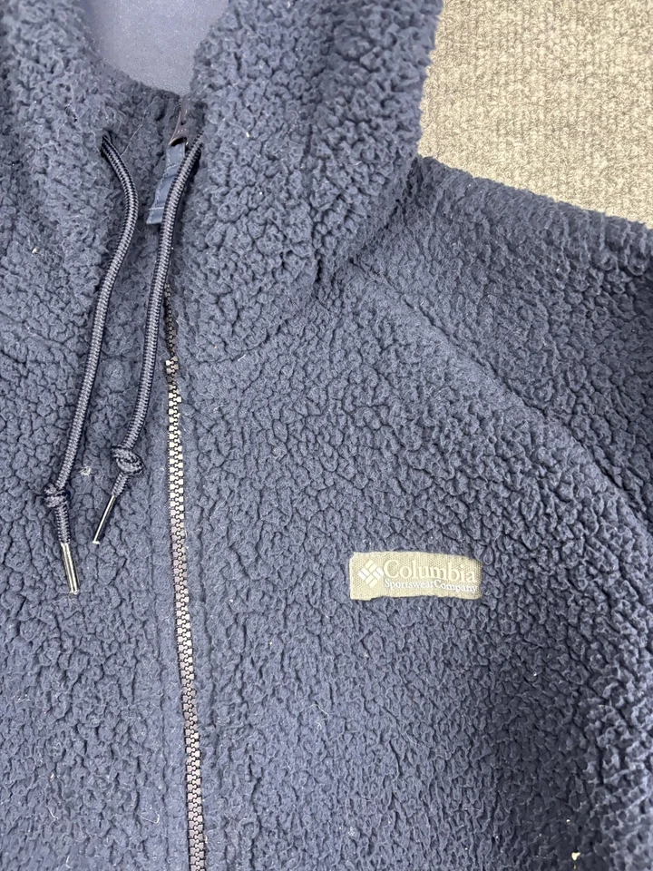 Chaqueta Columbia para mujer grande azul marino Sherpa polar con capucha cremallera completa bolsillos cálida Foto 2 de 4