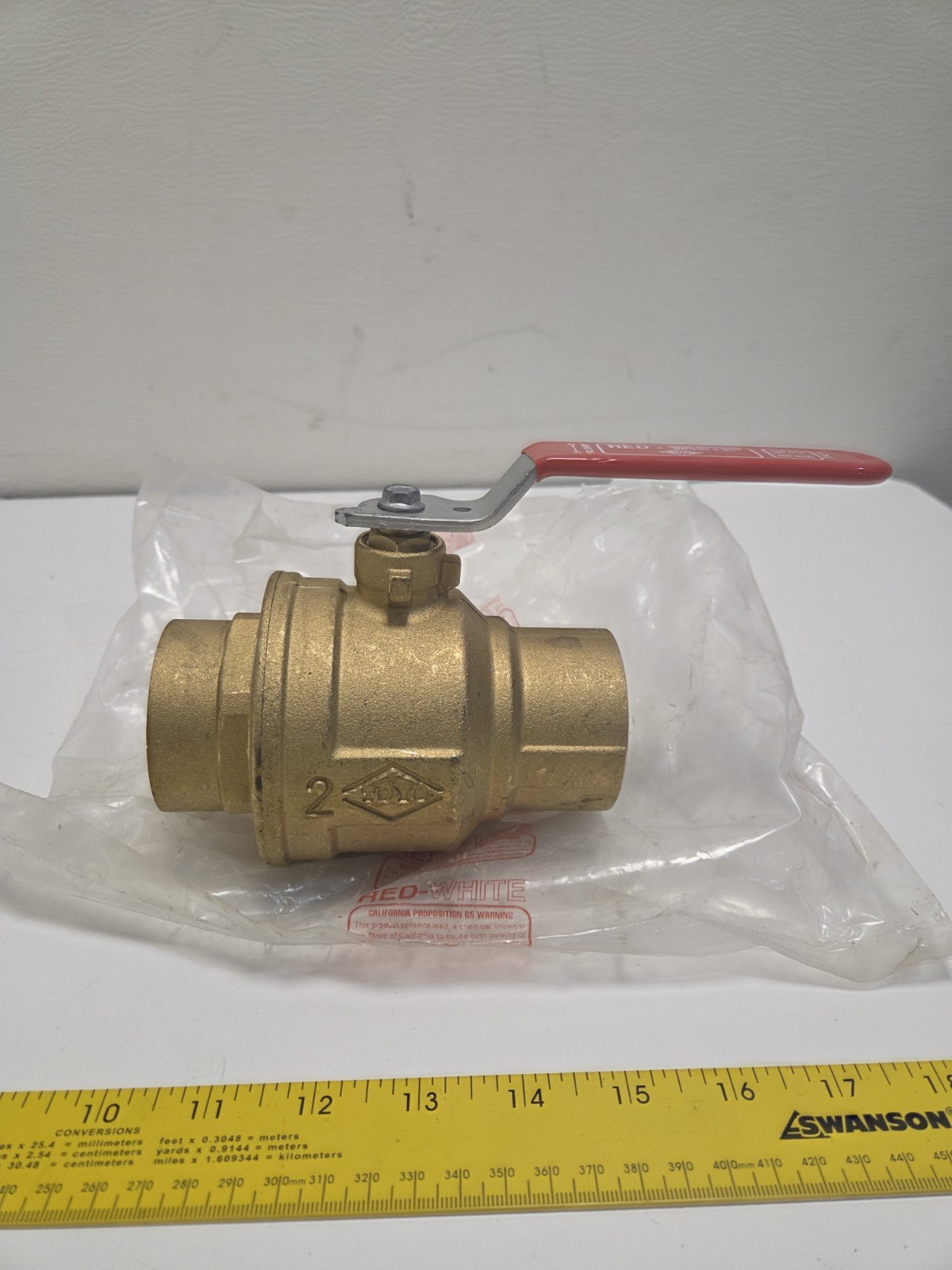 Red-White Toyo Brass Ball Valve 2" Sweat Fit, 150 WSP 600 Wog