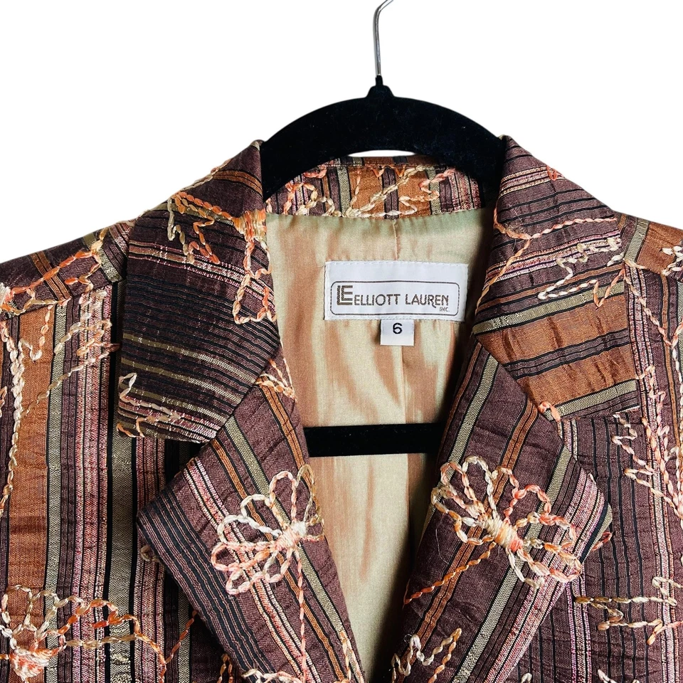 Blazer Elliott Lauren Mujer 6 Marrón Bordado Rayas Floral Forrado Chaqueta Abrigo Foto 3 de 4