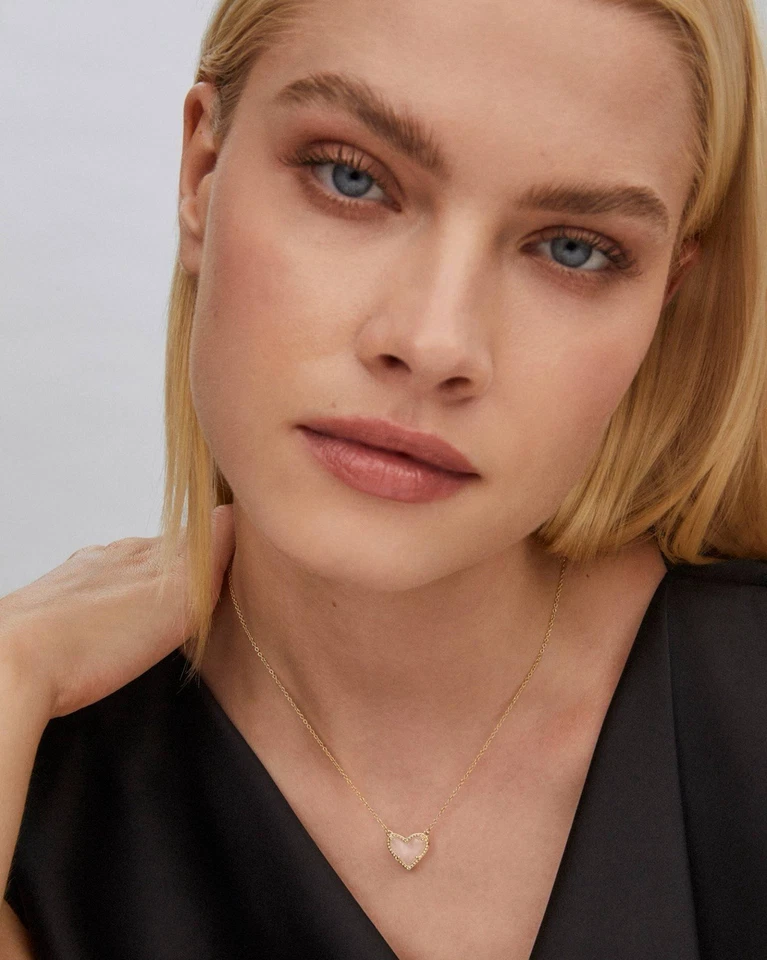 Kendra Scott позолоченный Ari сердце короткая подвеска ожерелье в розовый кварц - новый - Изображение 3 из 4