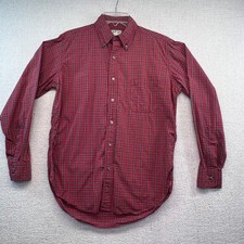 L.L. Bean Men's M Red Tartan Plaid Button Down Shirt Made in USA Long Sleeve