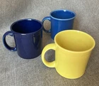 Set of 3 FIESTA Homer Laughlin Java Coffee Mugs Blue Navy Yellow D Handles 12oz