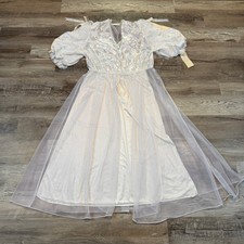 Vintage 90s Val Mode White Bridal Peignoir Set Sheer Robe Nightgown Fairy USA 2X